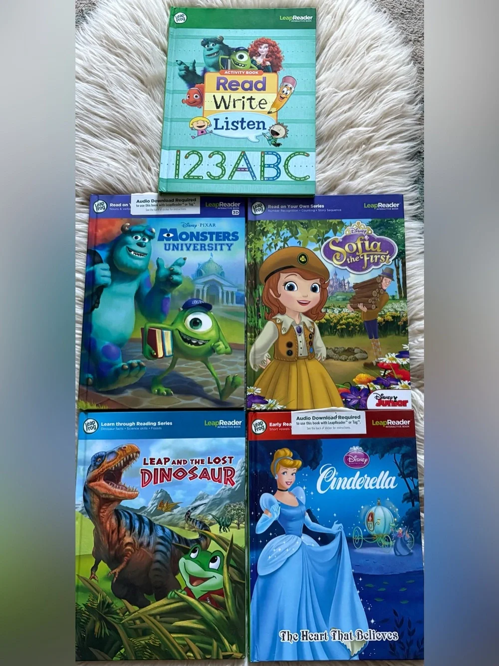 Leapfrog Leap Reader 6 Interactive Books Disney Monsters Dinosaurs Sofia Tag Pen
